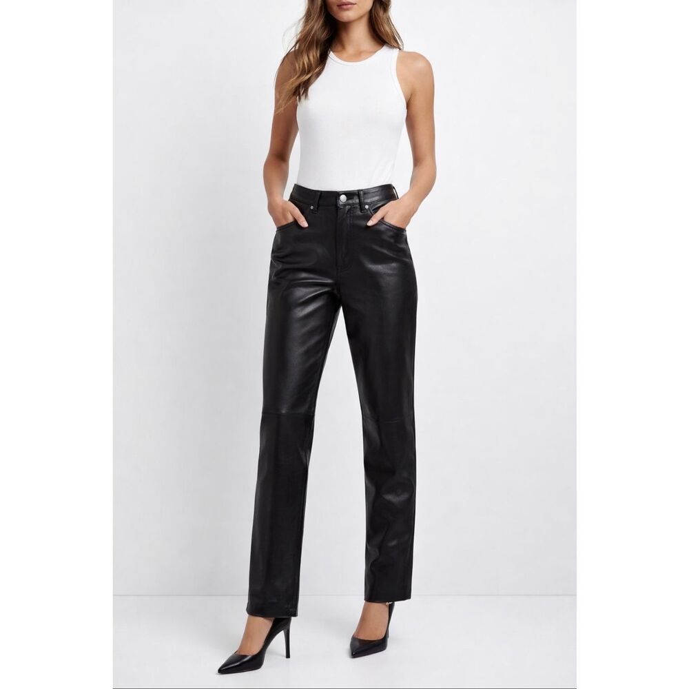 Margaret Godfrey Black Leather Pants High Rise Straight Leg Size 8